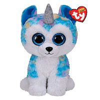 TY Мягкая игрушка Beanie Boo's Хаски с рогом Helena, 15 см / цвет белый, голубой 					