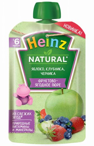 Heinz Пюре "Яблоко-клубника-черника", с 6 месяцев, 90 г