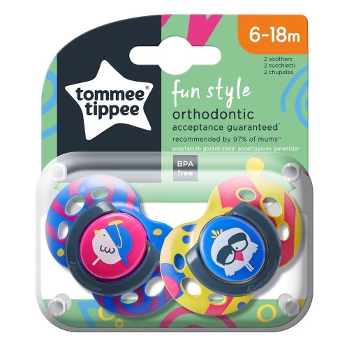 Tommee Tippee Пустышка силиконовая Fun Style Pasare, 6-18 месяцев, 2 штуки